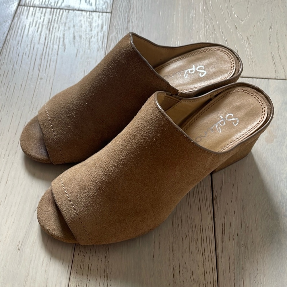 Splendid Heeled Sandal | Tan Suede Heeled Mule | Size 5